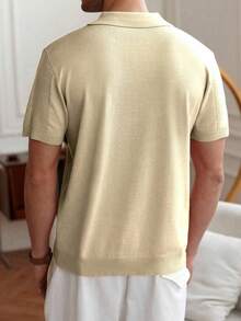 Men's Casual Summer Polo Top With Stripes And Patchwork Knit, Men's Summer Polo Top, Solid Color Short Sleeve Knit Sweater For Men, Summer Fashion - 米色 - 查看 2