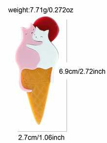 1pc Women's Creative Cute Cat On Ice Cream Brooch, Niche Adorable Animal Brooch Backpack Pin, Summer New Style - Multicolor - View 2