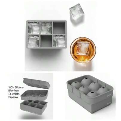 Combo Bandejas de silicona para cubitos de hielo - Bola de hielo esfrica y moldes cuadrados grandes para cubitos de hielo - Negro