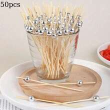50pcs/100pcs/200pcs Gold 12cm Bamboo Fork Party Buffet Fruit Desserts Pick Skewer Food Cocktail Sandwich Fork Stick - Multicolor - View 15