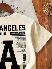 男童标语印花圆领短袖休闲T恤 - 杏色 - 查看 7