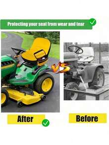 800D Heavy-Duty Oxford Fabric Yellow Universal Riding Lawn Mower Seat Cover - 1 Piece Premium Lawn Mower Seat Protector With Drink Pouch - Outdoor Protective Cushion For John Deere, Kubota, Cub Cadet, & Garden Lawn Tractors