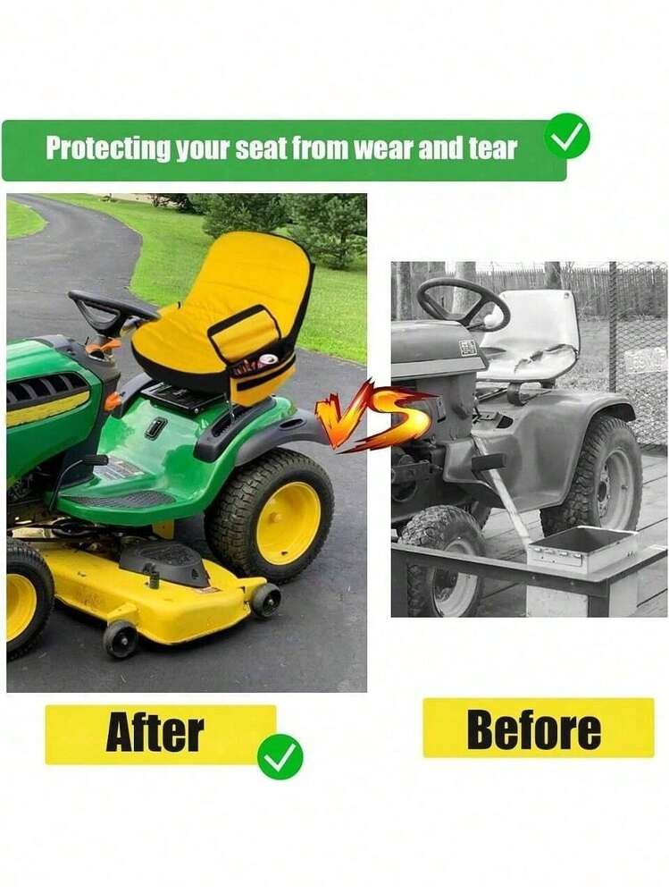 800D 重型牛津布黄色通用割草机座椅套 - 1 件优质割草机座椅保护套，带饮料袋 - 户外防护垫，适用于 John Deere、Kubota、Cub Cadet 和花园草坪拖拉机 - 黃色 - 查看 5
