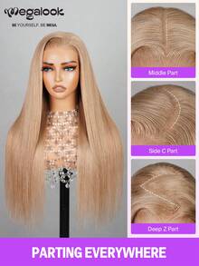 MEGALOOK 6"X5" Silky Straight Hairline Transparent Lace Front Wig, Milk Tea Brown Color - S20L - View 7