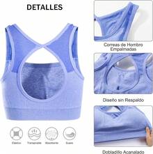 CEEMACE Conjunto Deportivo Mujer de 3 Piezas de Yoga Brasier + Licras deportivas Cintura Alta Control Abdominal Elástico para Jogging Deportes Entrenamiento - azul - Ver 4