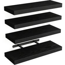 Senmeo Rustic 4pc Floating Shelves (Natural Wood Finish), Handcrafted + Invisible Brackets For Home - Black - View 11