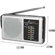 ARISE - Mini radio portatile FM/AM ricaricabile con luce LED | Dimensioni compatte 12*2,7*6,9 cm | Facile da trasportare | Ideale per la casa, il campeggio o le emergenze: nero e argento - Argento - Visualizzare 3