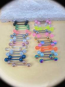 40pcs Piercing Jewelry Set, 316 Surgical Steel Titanium Hypoallergenic Tongue Rings, Sparkling Rhinestone Tongue & Nipple Rings, Suitable For Men & Women, Daily & Holiday Wear, Gift