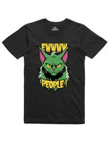 Camiseta para Hombre Divertida Anti Social Gato Ajuste Regular Marca Nueva Regalo de Cumpleaños para Él - Negro - Ver 1