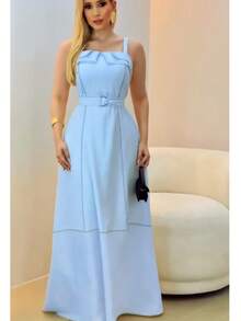 Vestido Longo Feminino com Cinto  Look Luxo para Festas Natal e Ano Novo Para Mulheres Vermelho Branco Amarelo