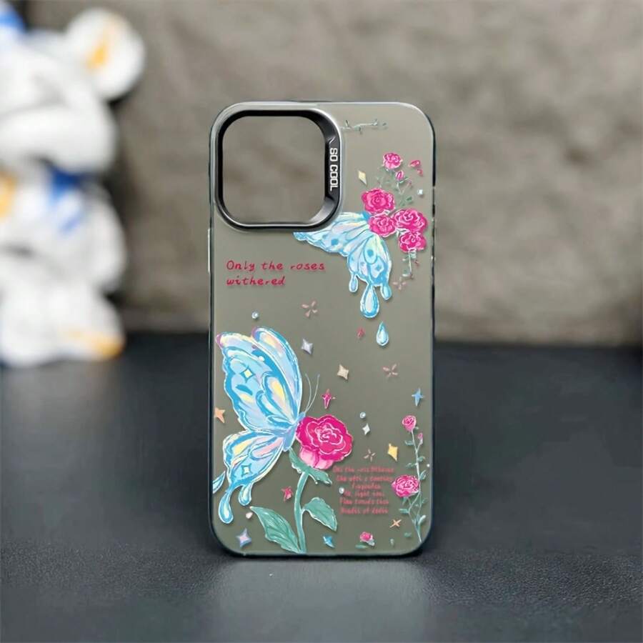 Funda de Teléfono con Patrón de Mariposa Rosa IMD Láser para iPhone 16 Pro Max 15 Pro 14 Plus 13/12/11, Duradera y a Prueba de Golpes, Estilo Básico de Moda, Protección de Borde de Lente Elevada, Adecuada como Regalo para Hombres, Mujeres y Adolescentes - Colores mixtos - Ver 1