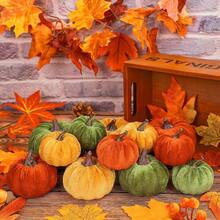 - 12 Calabazas Artificiales, 3 tamaos, Calabazas de Espuma con Terciopelo Falso en Color Naranja, caf y Caqui, pequea decoracin de Cosecha de otoo, Accin de Gracias y Halloween - Naranja, Amarillo, Verde - Ver 7