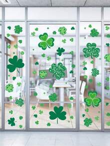 106pcs Clover Window Stickers, Suitable For St. Patrick's Day Decoration, Valentine's Day Decoration, Hanging Heart Decoration, Restaurant Decoration, Hotel Decoration, Bedroom Decoration, Living Room Decoration, Valentine's Day Decoration - Green - View 3