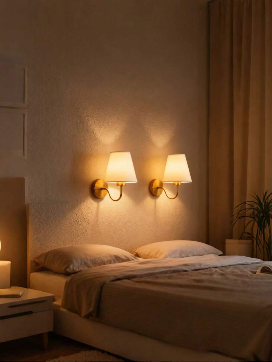 2个现代简约布艺灯罩，RGB可充电LED灯泡，可调节遥控器，电池供电，E27/E26灯座，安装简便，可拆卸，定时功能，适用于客厅、走廊、餐厅、卧室装饰照明 - 彎管壁燈 - 查看 1