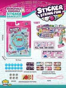 1套卡通DIY装饰贴纸手链套装!可共享贴纸手链!DIY手工珍珠串手链 - 卡通贴纸 - 随机颜色珠子 - 随机图案 - 贴纸手工珍珠串手链套装 - 便携贴纸 - 送给男孩、女孩的礼物,节日、派对、生日、圣诞节,DIY配饰装饰,培养孩子的动手能力和创意搭配技巧 - 隐藏贴纸或手链,卡通贴纸,DIY手工手链,送给朋友和孩子的精美手工礼物 - 彩色 - 查看 2