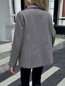 Buzzelle PoPoHouse Women's Winter Coat New Elegant Temperament Commuting Solid Color Woolen Suit Daily Casual Office Front Buckle Pocket Winter - Grey - View 2