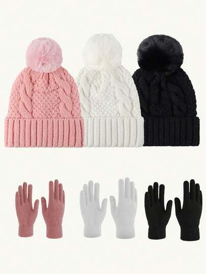 1pc Or 2pcs Unisex Knit Hat & Gloves Set, Fashion Casual Warm Winter Beanie Hat, Suitable For Autumn/Winter Daily Use, Outdoor Travel, Hiking, Skiing, Cycling, Climbing