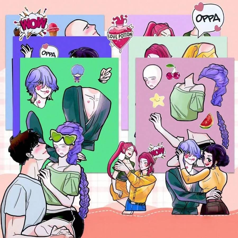 女巫狩猎情侣版可更换贴纸，益智趣味手工DIY创意减压贴纸艺术 - 彩色 - 查看 1