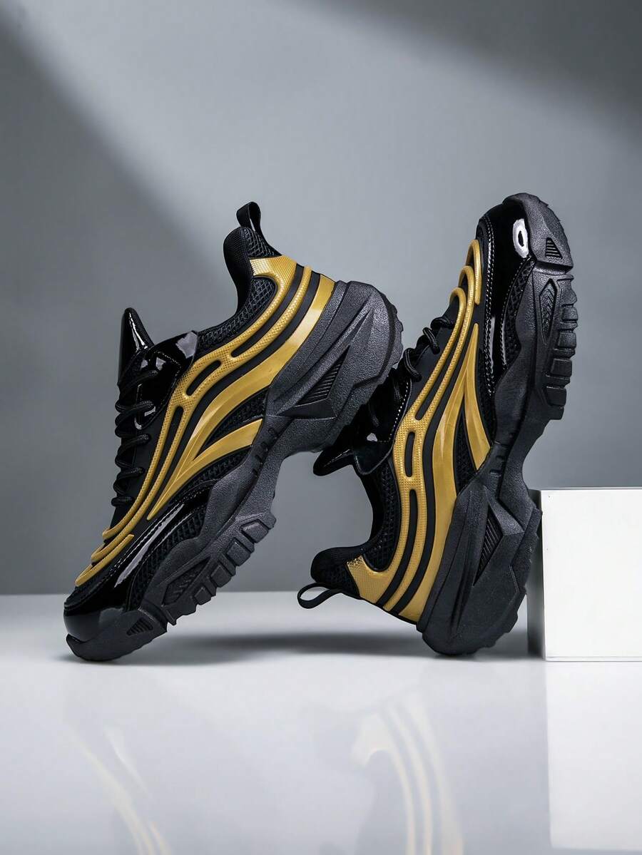 男士休闲运动鞋 - 时尚、轻便、舒适，适合日常通勤 - 黑金 - 查看 1