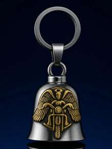 Campana para motocicleta, campana de la guarda, campana protectora, campana de la suerte, llavero de ángel de la guarda para motocicleta y collar con campana protectora, que incluye una campana, un llavero y una cadena. - Dorado - Ver 3