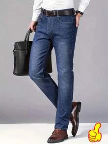 Men's Business Casual Straight Leg Jeans, Stretchy Denim Trousers For Daily Wear, Fashion & Versatile