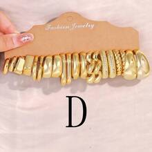 10/40对欧美优雅UV镀金耳环套装，女士款，包含几何、大圆环、小圆环、心形和光滑设计——复古时尚宣言珠宝，复古简约和西部波西米亚风格配饰 - 金色40對 - 查看 7