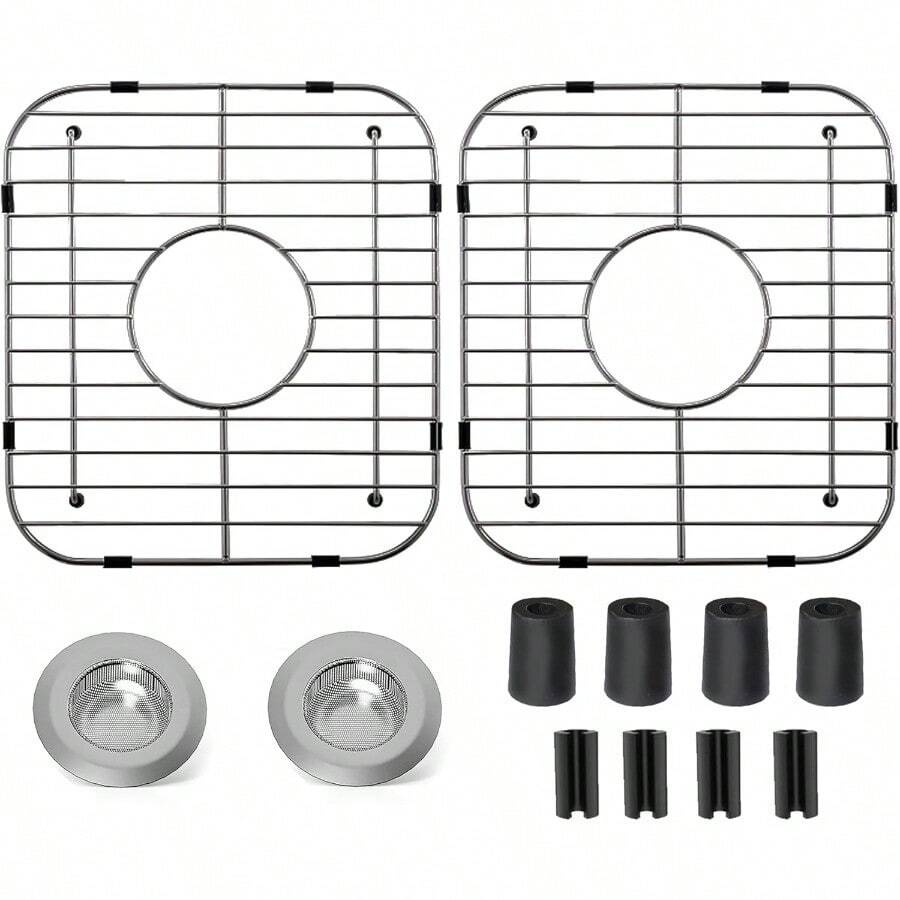 Kitchen SinksRejilla de fregadero de cocina de acero inoxidable protectores de fregadero de 13 x 11.6 x 1.2 pulgadas con orificio de drenaje central estante para fregadero para parte inferior del fregaderoKitchen Sinks - plateado - Ver 1