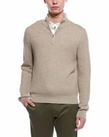 Bruno Magli Textured 1/4-Zip Merino Wool Mock Neck Sweater - Brown - View 1
