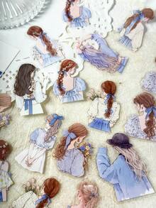 30 pièces/paquet Autocollants silhouette de fille vintage, autocollants décoratifs pour scrapbooking, journal, album photo, fournitures scolaires DIY - Multicolore - Voir 8