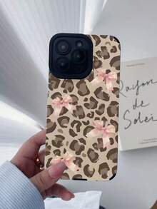 1pc Leopard Print Bow Striped Painted Protective Phone Case, Shockproof, Compatible With Apple 11, 12, 13, 14, 12 Pro Max, 13 Pro Max, 15, 15 Pro, 15 Plus, 15 Pro Max, 16, 16 Pro, 16 Plus, 16 Pro Max, 17, 17 Pro, 17 Air, 17 Pro Max / S23 Ultra / S24 Ultra / S25 Ultra - Multicolor - View 3