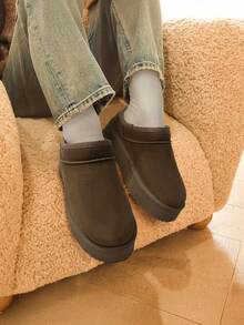 Women Fuzzy Slippers, Platform, Genuine Suede Leather, Snow Boots, Furry Home Slippers, Autumn Winter Indoor Outdoor Comfy Fuzzy Soft Thickened Flat Soles Shoes - 駝色 - 查看 7