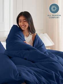 FORZZZ 2000TC Black Hotel Soft Microfiber Quilt Cover Set King Size,3 Pieces Duvet/Donna Cover Set, 1 Quilt Cover Zipper Closure & 2 X Pillowcases - 藏蓝色 - 查看 2