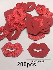 500pcs Red Lips/Heart Confetti, Glitter Paper Lip Cutouts, Versatile Party Decorations, For Wedding, Birthday, Anniversary, Bachelor Party, Christmas, New Year, Graduation, Bar/Bat - Multicolor - View 11