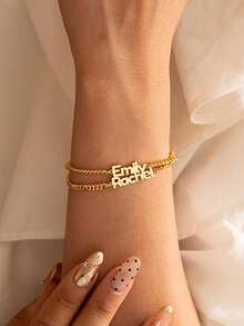 Pulsera personalizada con nombre, pulsera personalizada con doble nombre, pulseras para mujer, joyería de acero inoxidable, pulsera única de doble capa con nombre, pulsera simple para mujer, pulsera personalizada para parejas, regalo de cumpleaños para ella, recuerdo de fiesta, regalo de festival - Multicolor - Ver 8