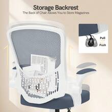GartistGo Ergonomic Office Desk Chair With Flip-Up Armrests, Mid-Back Mesh Chair With Lumbar Support, Adjustable Height & Storage Backrest, Comfortable Computer Chair For Home Office - Dark Grey - View 9
