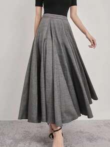 Women's Elegant Long Skirt - Fashionable Casual Solid Color Layered A-Line Skirt, Formal/Party/Daily Wear, Machine Washable Non-Sheer Long Skirt, Suitable For Gatherings, Events, Office - Autumn/Winter , Non-Sheer Fabric Spring - Grey - View 1