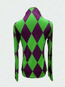 2024 Nueva Camiseta Casual de Manga Larga con Cuello Alto Ajustada y Estampada para Mujer, Primavera/Otoño - Verde - Ver 3