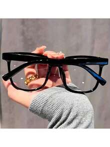 1 Pair Unisex Eyeglasses - Modern Campus Style, Transparent Black Frame, Fits Face Shape, Suitable For Men And Women