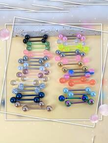 40pcs Piercing Jewelry Set, 316 Surgical Steel Titanium Hypoallergenic Tongue Rings, Sparkling Rhinestone Tongue & Nipple Rings, Suitable For Men & Women, Daily & Holiday Wear, Gift