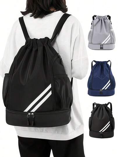 Waterproof Drawstring Backpack With Shoe Compartment Dry Wet Separation Design Sports Backpacks For Men And Women Large Capacity Dual-Strap Bag With Adjustable Shoulder Straps For Basketball Gym Yoga Fitness Outdoor Travel Essential Accessories School Stuff
