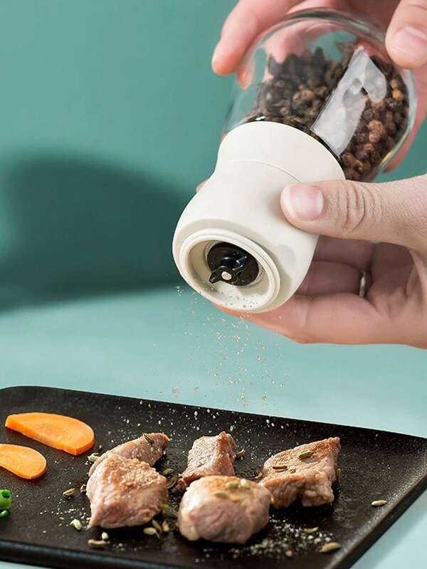 1pc Black Pepper Grinder, Manual Home Grinder For Black Sesame, Cumin, Sea Salt, Freshly Ground Black Pepper, Chili Flakes, Spice Grinder Bottle, Stainless Steel & Ceramic Core, Glass Seasoning Shaker