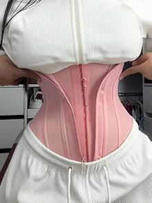 Women's Black Sports Waist Belt-13 Elastic Bone Abdominal Support Belt With Seamless Zipper Closure, Suitable For Fitness, Yoga, And Posture Correction. - 彩色 - 查看 1