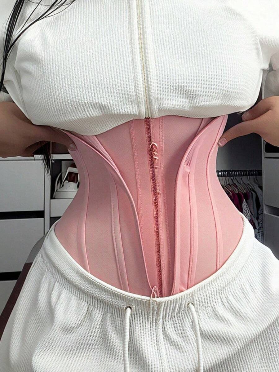 Women's Black Sports Waist Belt-13 Elastic Bone Abdominal Support Belt With Seamless Zipper Closure, Suitable For Fitness, Yoga, And Posture Correction. - 彩色 - 查看 1