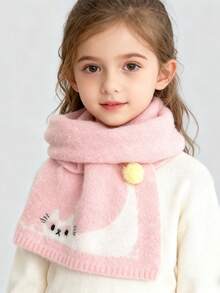 1 قطعة وشاح ناعم مصنوع من الصوف بتصميم قطة كرتونية دافئ، وشاح جميل بتصميم حيوان للبنات والطالبات للاستخدام الخارجي، هدية مثالية لعيد الميلاد والشتاء