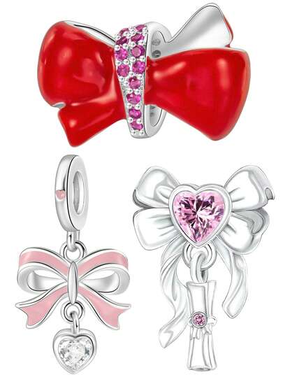 1pc Elegant Luxury Romantic Valentine's Day Limited Edition Red Bow, Pink Bow, Bow Scroll Beaded Pendant, Exquisite Creative Versatile DIY Bracelet Necklace Gift For Lover