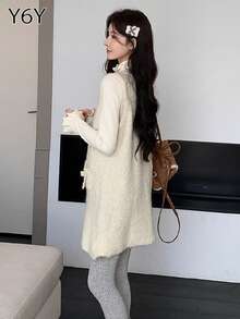 [Y6Y] 女士无袖针织A字中长连衣裙 | 可爱波西米亚风圆领迷你吊带背心连衣裙，带口袋，休闲装 - 杏色 - 查看 3