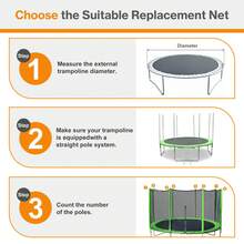 Trampoline Replacement Net For 10FT/12FT/14FT/15FT 6/8 Straight Poles Round Frame Trampolines, Safety Enclosure Net With Zipper, Hooks, Pole Cover, Green - Green - View 3