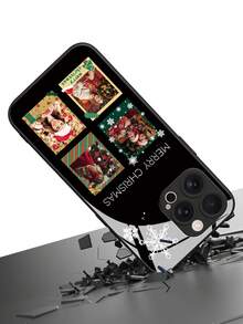 1pc Customized Phone Case With 4 Christmas Family Portrait Photos, Creative Couple & Pet Design, Compatible With Samsung S24 Ultra/S25 Ultra And Apple 17 ProMax/16 ProMax/15 Pro/14 Plus/13 Pro/12 Pro Max/11/Xs Max/8/7/6 Plus, Best Gift For Boyfriend/Girlfriend - Black - View 3
