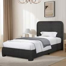 Bed Frame, Upholstered Bed Frame With Headboard, Boucle Soft Bed For Bedroom, Easy Assembly, Twin/ Full/ Queen/ King/ Cal King, White/ Beige/ Black/ Rose Pink/ Light Grey/ Grey/ Green - 黑色 - 查看 16