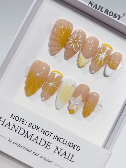 nailrosy 10 Unhas Postiças Acrílicas Artesanais em Formato Amêndoa, Roxas, Brancas e Transparentes, com Design Floral 3D, Ferramentas para Unhas Postiças para Casamento, Aniversário e Festas Y2K, Estilo Francês Fofo, Unhas em Gel para Escultura de Flores, Unhas de Gel Luxuosas e Elegantes